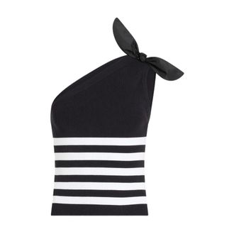 Patou Striped One Shoulder Top - female - Patou - Sleeveless Tops - Black - M - Tops