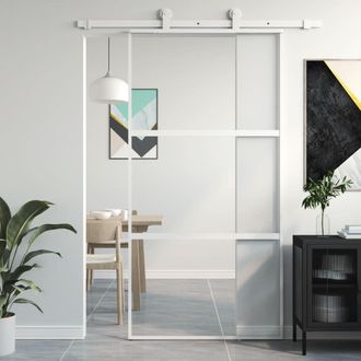 Berkfield Home Sliding Door White 102.5x205 cm Tempered Glass & Aluminium in Black