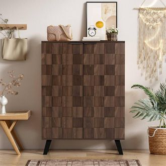Merax Modern Wood-Finish Shoe Cabinet with 5 Tiers & Adjustable Shelves in Walnut