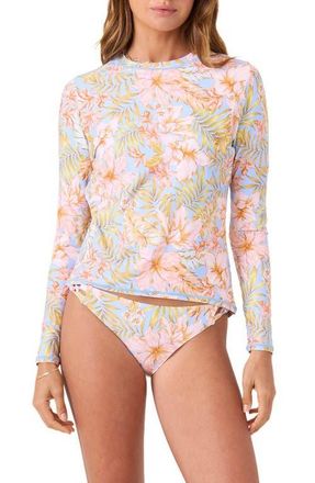 Roxy Tropical Sea Skippin Long Sleeve Rashguard in Blue Multi at Nordstrom, Size Small