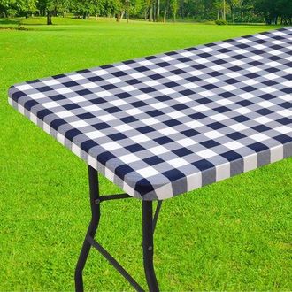 OEM 1 Mantel Rectangular Para Picnic, Mantel De Vinilo Laminado El&aacute;stico E Impermeable, Acampar Y Uso Al Aire Libre (azul Marino + Blanco, 75183 Cm)