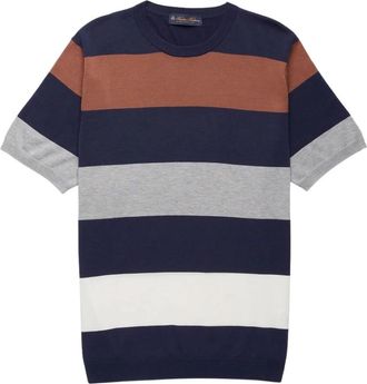 Brooks Brothers Katoenen en Zijden Trui - Heren - Ronde hals truien - Blauw - M - Katoen - Truien & Vesten