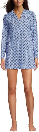 Lands End Cotton Jersey Long Sleeve Hooded Swim Cover-up Dress in Lake Blue Geo Floral at Nordstrom, Size X-Small