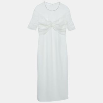 Jenny Packham White Crystal Embellished Tulle And Crepe Tulip Midi Dress