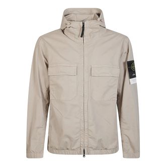 Stone Island Light Jackets, male, Beige, Size: M Hooded Flap Pocket Jacket