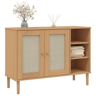 Berkfield Home Sideboard SENJA Rattan Look Brown 112x40x80cm Solid Wood Pine in Light Brown | Size: 112 x 40 x 80 cm