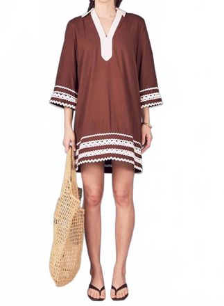 English Factory Ric Rac Tunic Mini Dress In Chocolate Brown