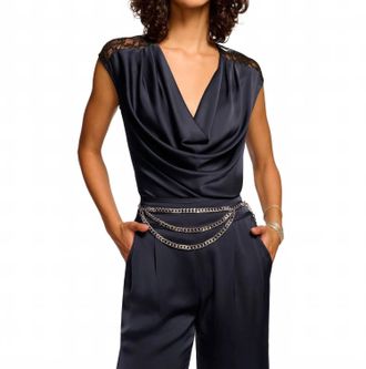 Ramy Brook Winston Cowl Neck Lace Top In Navy Blue