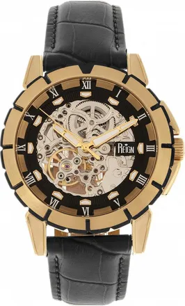 Reign Philippe Automatic Skeleton Leather-Band Watch