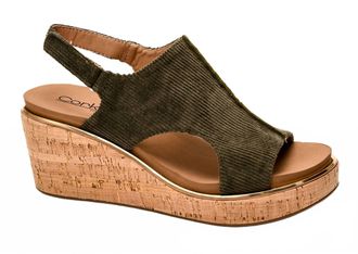 Corkys Footwear Womens Carley Wedge In Khaki Corduroy