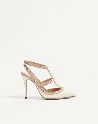 Valentino Garavani D&eacute;collet&eacute; Rockstud In Vernice Con Cinturini 100Mm Donna AVORIO/POUDRE 34.5