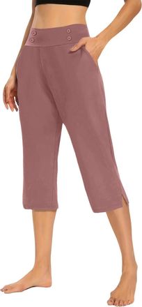 Generic Linen Pants for Women, Women Summer Trousers Linen and Cotton Yoga Leggings Ladies Elasticated Waist Straight Leg Casual Fashion Pants Wide Leg Capri 