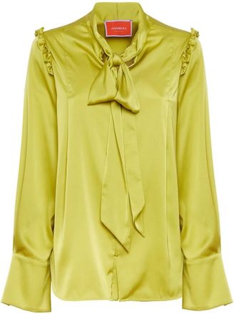 La DoubleJ Opulente Stretch Satijnen Ascot Blouse - Dames - Blouses - Groen - XS - Satijn - Overhemden