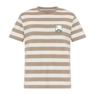 Emporio Armani T-Shirts, male, Beige, Size: 2XL Striped logo-patch T-shirt