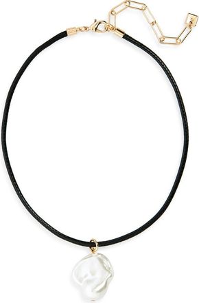 Open Edit Cultured Pearl Pendant Necklace in White- Black- Gold at Nordstrom