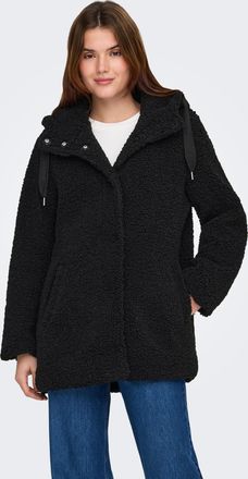 Only Kurzmantel ONLY ONLMINA CURLY TEDDY COAT OTW, Damen, Gr. XS, schwarz, Pl&uuml;sch, Obermaterial: 100% Polyester, unifarben, regular fit, M&auml;ntel Kurzmantel