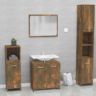vidaXL Vidaxl - Set De Muebles De Ba&ntilde;o Madera Contrachapada Color Roble Ahumado