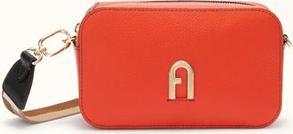Furla Primula Crossbody Vitamina Orange Grained Calf Leather + Logo Ribbon Fabric Woman