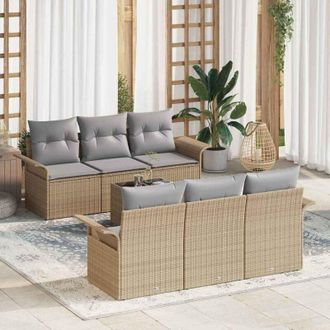 vidaXL Conjunto De Sof&aacute; De Jard&iacute;n 7 Pcs Beige Polirat&aacute;n Vidaxl