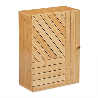 Relaxdays Mueble De Ba&ntilde;o Para Pared Con Puerta De Montaje Variable, Bamb&uacute;, Balda Regulable, 55 X 40 X 20 Cm, Natural - Relaxdays