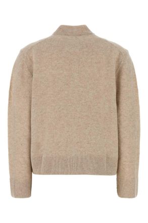 Maison Kitsun&eacute; Womens Melange Beige Wool Cardigan Moonbeige Exterior: Maglieria Sweater