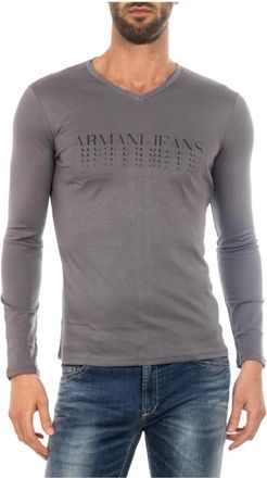 Armani Jeans Sweatshirts - Heren - Longsleeves - Grijs - M - Katoen - Tops