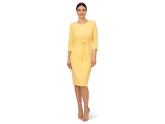 Adrianna Papell Knit Crepe Tie Waist Sheath Dress Womens Dress Warm Sun : 10, Polyester/Elastane