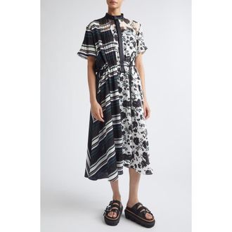 sacai Pattern Mix Dress in White Multi at Nordstrom, Size 1