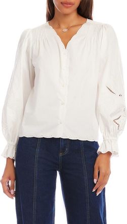Karen Kane Eyelet Embroidery Button-Up Shirt in White at Nordstrom, Size X-Large