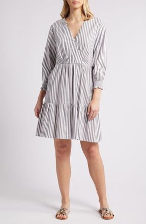 Beach Lunch Lounge Azalea Stripe Tiered Cotton Blend Dress in Silver Lining at Nordstrom, Size X-Small