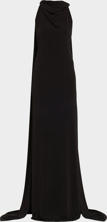 Brandon Maxwell Presley High-Neck Sleeveless Cape Gown