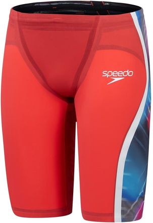 Speedo Mens Intent 2 Abstract Patterned Jammer Short in Red/Blue - Size 28 (Waist)