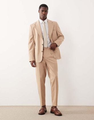 Asos Pantaloni da abito affusolati in 100% lana estiva beige-Neutro