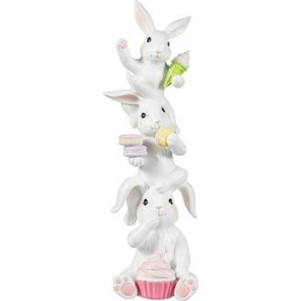 Glitzhome Easter Resin Stacked Bunny with Macaron Table Decor in White at Nordstrom, Size Medium