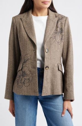 Wit & Wisdom Floral Herringbone Blazer in Cold Brew Stone at Nordstrom Rack, Size X-Large