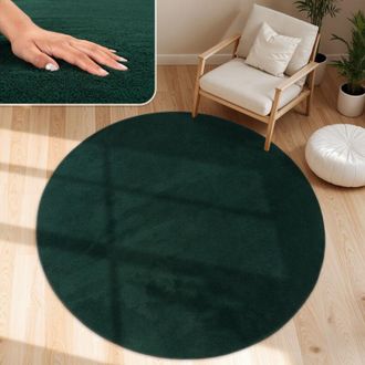 Paco Home Paco Home Alfombra Moderna Para Sal&oacute;n A Pelo Corto Lavable Suave Uni Efecto Piel Antideslizante Verde, &Oslash; 200 Cm Redon