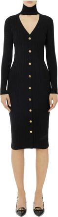 Elisabetta Franchi Geribbelde Midi Jurk met Lange Mouwen - Dames - Kleedjes - Zwart - L - Kleedjes