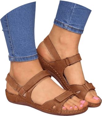 Generic Wide Fit Sandals for Women,Orthopedic Shoes for Women,Sandals With Arch Support Womens,Wide Fit Open Toe Ladies Wedge Sandal Outdoor Anti-Slip Platfor