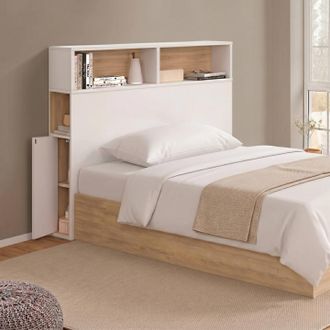 IDMarket Cabecero Independiente Cleo De 95 Cm Con Armarios Cerrados Y Hornacinas En Blanco Y Efecto Haya