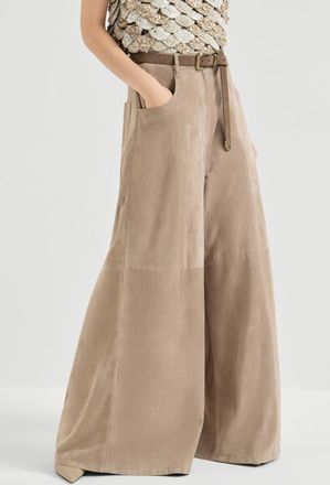 Brunello Cucinelli Suede maxi trousers in Beige at Nordstrom, Size 40 It