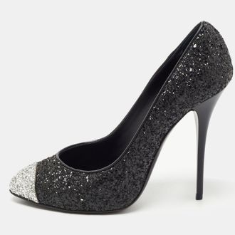 Giuseppe Zanotti Black/silver Coarse Glitter Cap Toe Pumps