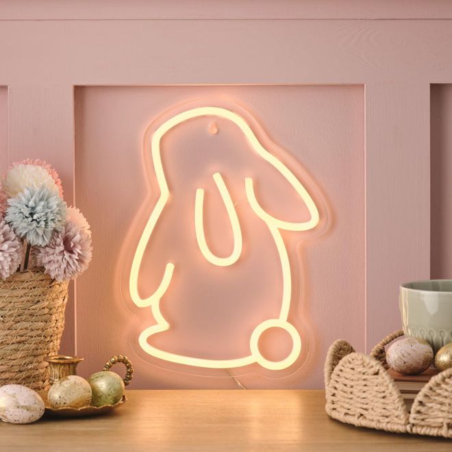 Lights4fun LED Neon Osterhasen-Wandlicht batteriebetrieben moderne Osterdeko für Innen Wanddeko Fensterdeko Frühling mit Timer Bunny Rabbit 30 cm ab 38,99 €
