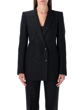 Tom Ford Black Harringbone Wool Double-Breasted Tailored Jacket