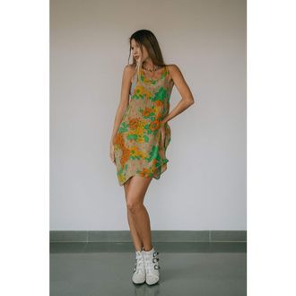 Sun Child The Sun Dress Thailand in Taupe & Green Floral at Nordstrom