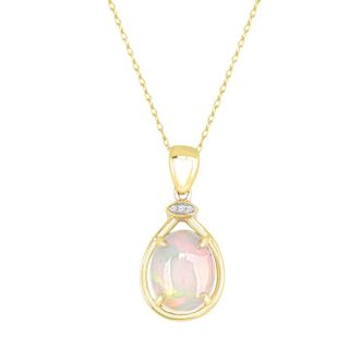 Diamond2Deal 10K Yellow Gold Opal and Diamond Pendant Necklace 18