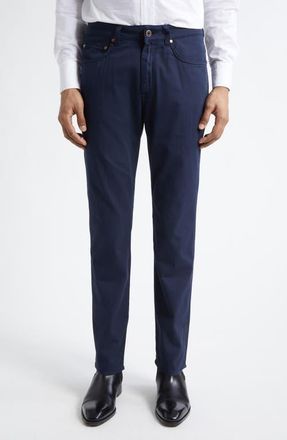 Boglioli Five-Pocket Cotton Stretch Herringbone Slim Fit Pants in Navy at Nordstrom, Size 32R