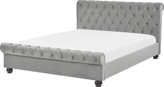 Beliani Cama De Agua De Terciopelo Gris Claro Negro 160 X 200 Cm Patas De Madera Avallon