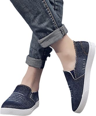 Generic Mens Spring and Autumn Fishermans Shoes Canvas Thick Soled Denim Slip On Shoes (Dark Blue, 6.5)-3