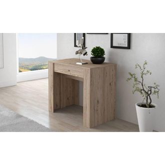 Dmora Consola Extensible Maclodio, Transformable En Mesa De Comedor, Ahorra Espacio Y Extensible Hasta 237 Cm, 90-237x76,6x90 Cm, Efecto Madera Blanca - Dmo