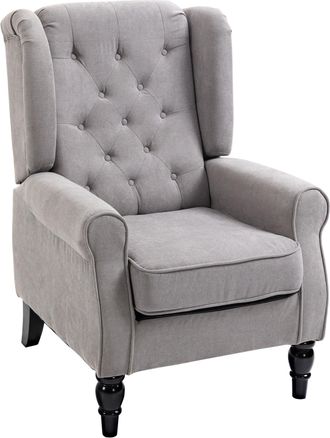 HOMCOM Accent Armchair Home Furniture Retro Tufted Club Wood Fabric Grey | TJ Hughes